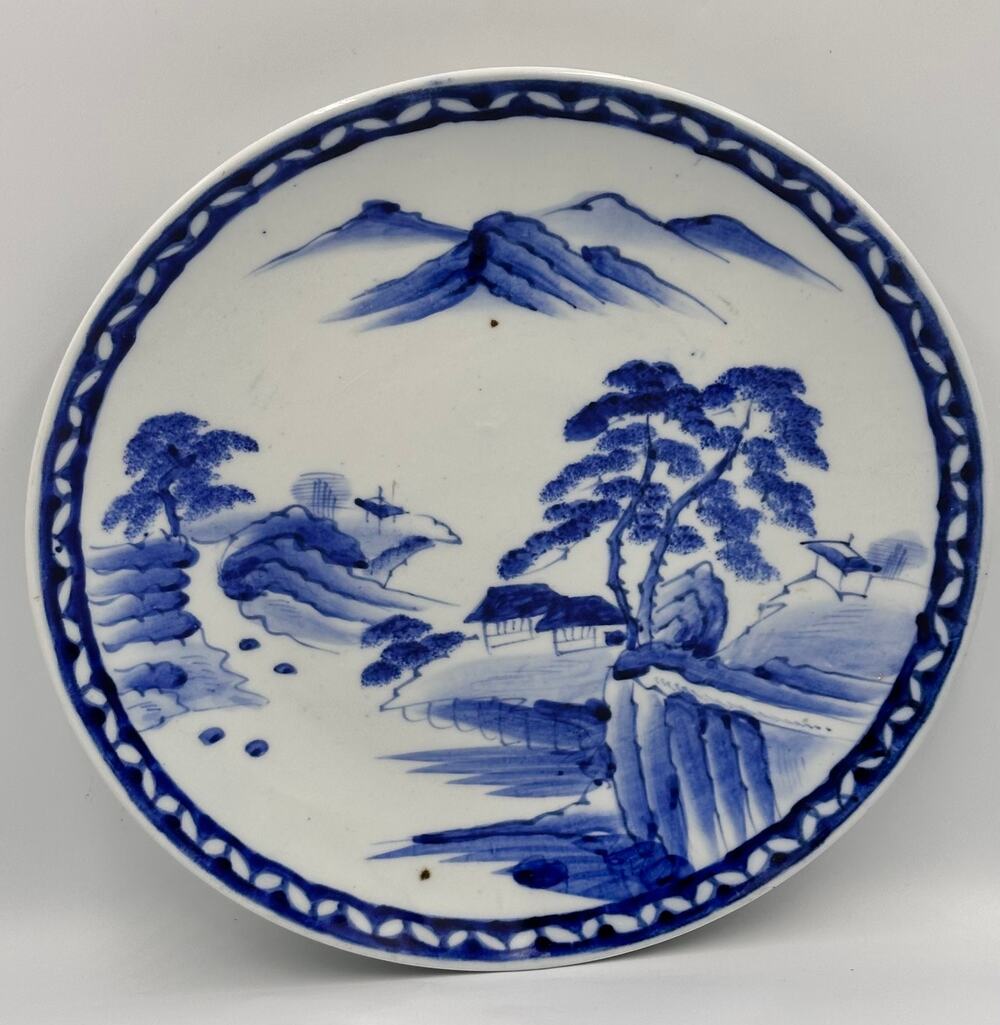 Imari Japanese Meiji Period Blue & White Ceramic Porcelain Charger Plate